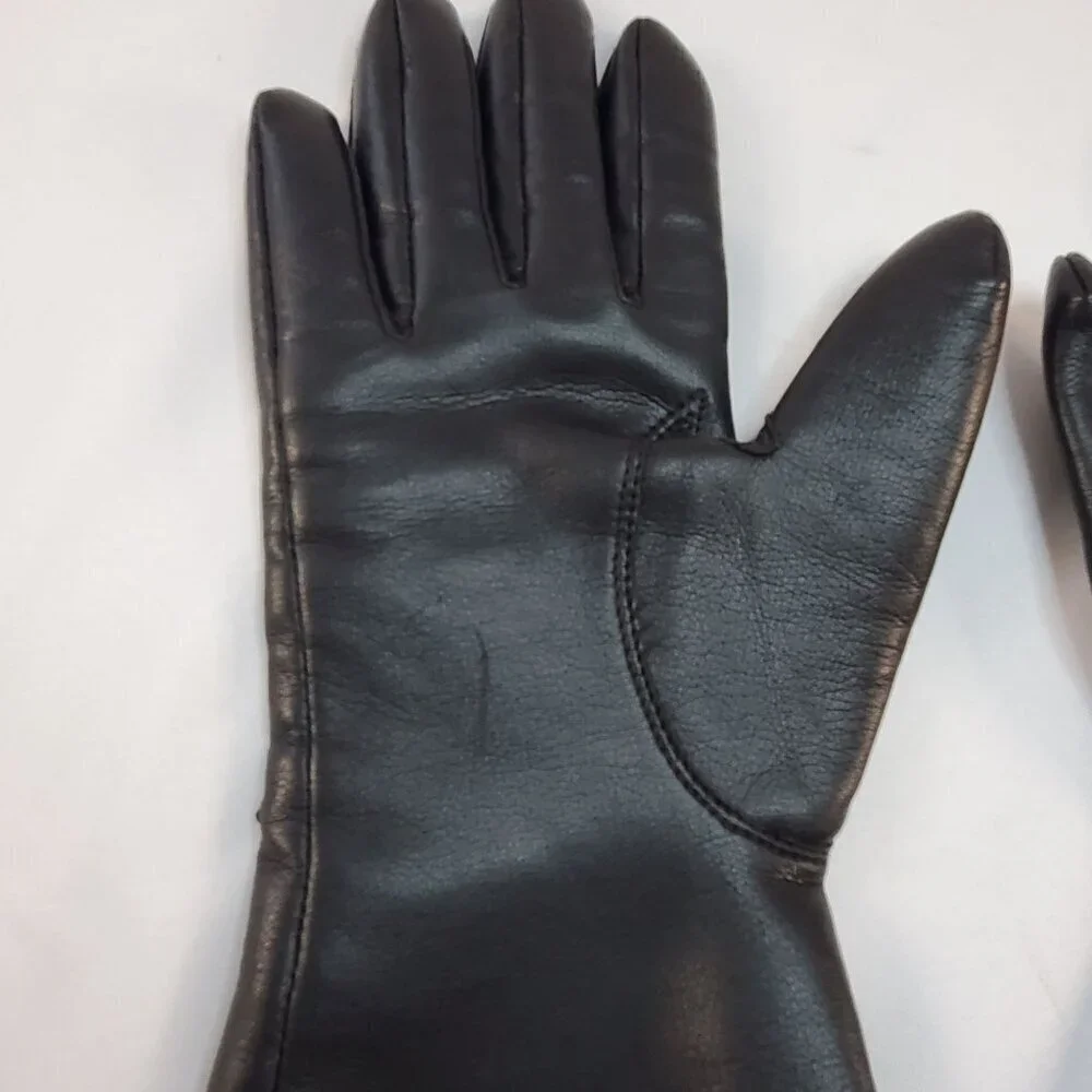 Vintage Avon Womans Black Vinyl Gloves Lined W/ Fleece Size Small Driving Gloves